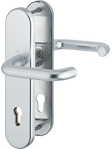 HOPPE Haustür Eingangstür Drückergarnitur PARIS - Ö-Norm Entfernung 88mm, silber eloxiert, Langschild Profilzylinder für Türstärke 42-47mm, ohne Kernziehschutz, Prüfung: RC2 nach EN 1906, 1 Stück Sicherheitsbeschlag