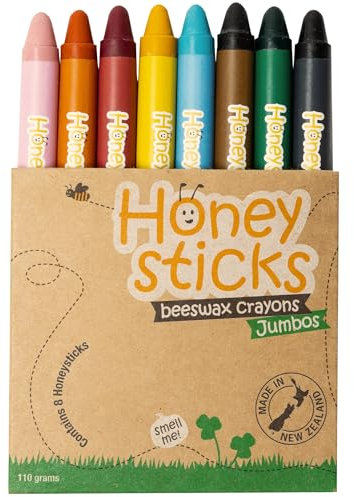 Honeysticks Jumbo Wachsmalstifte (8er-Pack) - Ungiftige, Umwelschonende Malstifte aus Purem Bienenwachs, Malstifte Kinder, Malstifte Ab 3 Jahre, Wachsmalstifte, Groß, Leicht zu Greifen