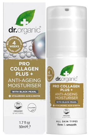 Dr Organic Pro Collagen Plus Black Pearl, Hyaluronic Acid, Healthy-Aging, Wrinkles, Dry & Sensitive Skin , Natural, Vegetarian, Cruelty-Free, Paraben & SLS-Free, Recycled & Recyclable, Organic, 50ml