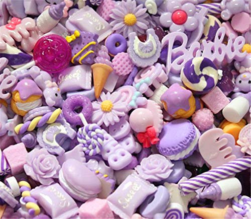 Random 30pcs Cute Candy Resin Charms Beads Fruit Dessert Ice Cream Plastic Slices Flatback Buttons for Handcraft Accessories Scrapbooking Phone Case Decor(Lilac)