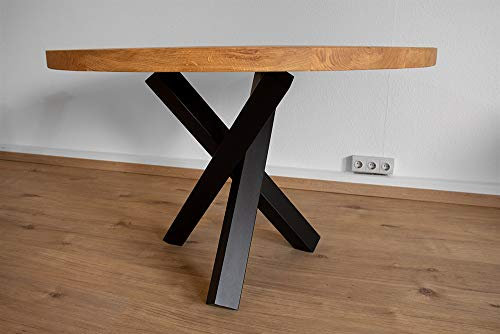 KTC Tec Tischgestell Stahl schwarz matt Struktur Tres Couchtisch Beistelltisch Dreibein Tischkufen Modern massiv Design Tisch einteilig Kreuzgestell (Holztisch)