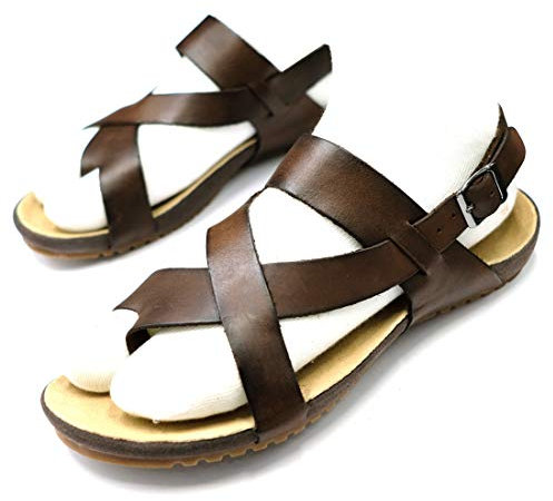 Harssidanzar Sandalias Piel Hombre, Marrón, 43 EU