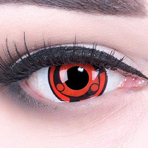 Meralens 1 Paar Farbige Anime Sharingan Kontaktlinsen Madara in rot schwarz perfekt zu Manga Hereos of Cosplay, Halloween mit gratis Kontaktlinsenbehälter rote 12 Monatslinsen ohne Stärke