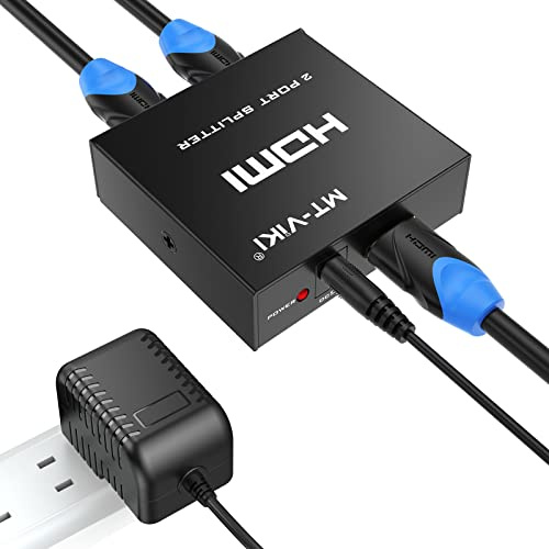 MT-VIKI HDMI Splitter 1 in 2 Out, 4K HDMI Splitter for Dual Displays, Powered HDMI Duplicator with Power Adapter, Supports 4K@30Hz 1080P 3D for TV Monitor Projector