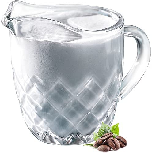 KADAX Milchkännchen aus Glas, Milchkanne mit Griff, Sahnekanne, Krug, Sauciere, kleine Glaskanne für Milch, Sahne, Sauce, Kaffee, einfach zu reinigen, transparent (200 ml, Rauten)