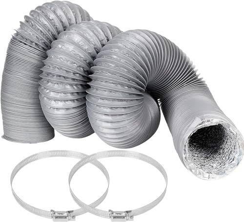 Flexibler Luftschlauch, 7,6 cm, 5 m, grauer Aluminium-Luftführungsschlauch mit 2 Schraubklemmen für Heizung, Belüftung, Klimaanlage (HLK), Bootsgebläse, Auspuff-Zelte