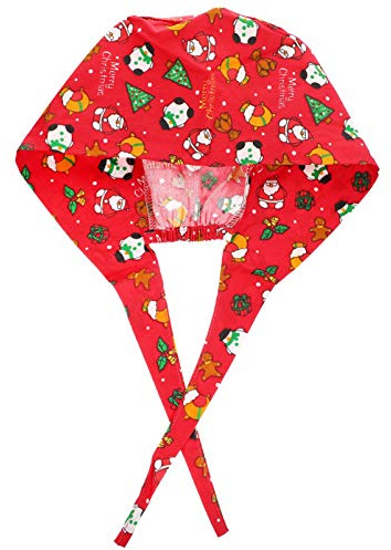 SOIMISS OP Kappe Weihnachten Bäcker Haube mit Knopf und Schweißtuch Damen Herren Kochmütze Chirurgische Kopfbedeckung Baumwolle Chirurgie Bandana Geschenke für Arzt Krankenschwester Zahnarzt