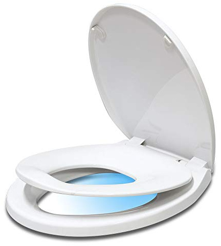 Round Toilet Seat with Potty Training Seat, Slow Close, Night Light, White