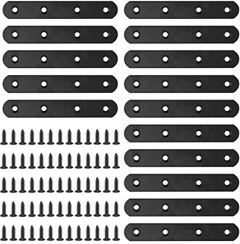 Glarks Set of 15 Flat Straight Corner Brackets 130mm Black Metal with 65 Screws for Wood Furniture (130 x 20 x 3 mm)
