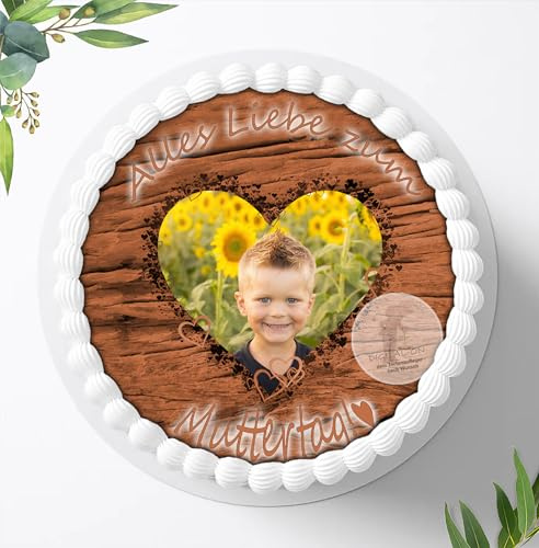 Für Muttertag mit wunsch Bild ein Tortenbild, Zuckerbild mit dem Motiv: zum Muttertag, Essbares Foto für Torten, Fondant, Tortenaufleger Ø 20cm, 0003c