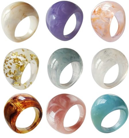 Holibanna 9Pcs Acryl Harz Ring Bunte Breite Dicke Dome Ringe Stapelbar Joint Ring Kreative Finger Dekoration