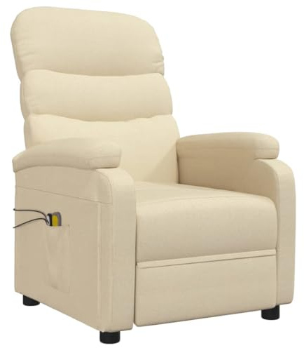 vidaXL Massagesessel, Sessel Verstellbar Elektrisch, Relaxsessel mit Liegefunktion Vibrationsfunktion, Fernsehsessel Liegesessel, Creme Stoff