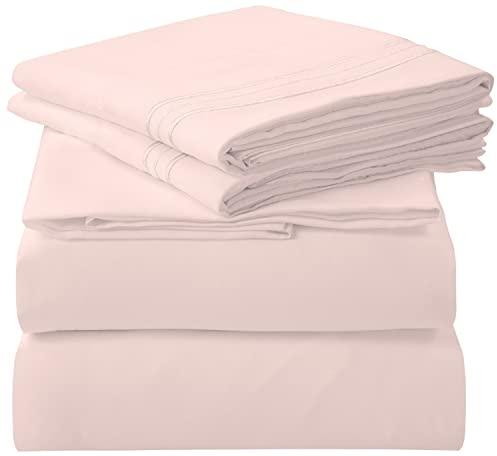 ROYALE LINENS 4-teiliges Queen-Bettwäsche-Set, weich gebürstete 1800 Mikrofaser, 1 Spannbetttuch und 1 Bettlaken, 2 Kissenbezüge, knitterfrei und lichtbeständig, luxuriöses Hotel-Bettwäsche-Set (Rosa,
