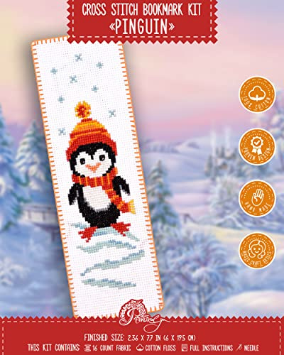 Povitrulya Counted Cross Stitch Kit - DIY Kit for Adults - Funny Embroidery Bookmark - Easy to Use - Craft Collection - Penguin