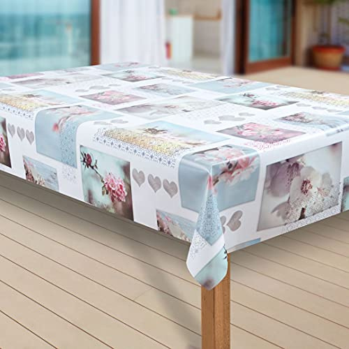 laro Wachstuch-Tischdecke Abwaschbar Garten-Tischdecke Wachstischdecke PVC Plastik-Tischdecken Eckig Meterware Wasserabweisend Abwischbar |70|, Muster:Magnolia Herzen, Größe:140x400