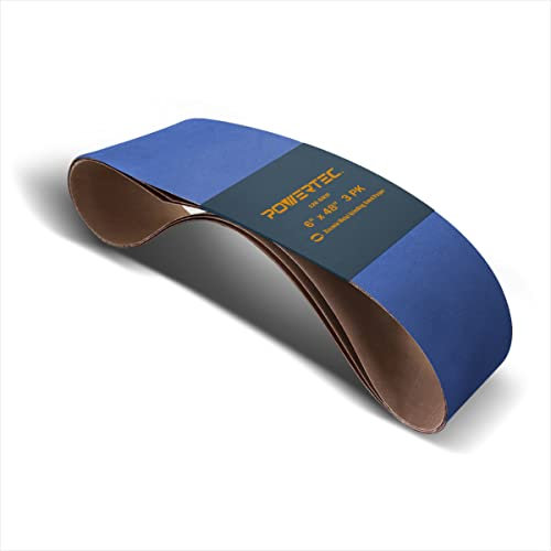 POWERTEC 464812Z-3V 6 x 48 Inch Sanding Belts, 120 Grit Zirconia Belt Sander Sanding Belt for Bench Sander, Belt and Disc Sander, Woodworking, Metal Grinding, 3PK