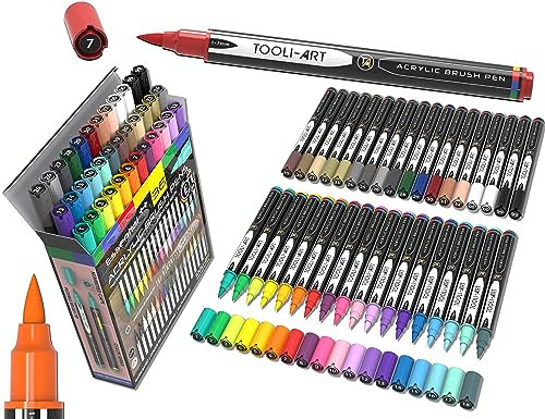 Lot de 36 marqueurs à peinture acrylique à pointe pinceau souple de 1 à 7 mm pour lettrage, peinture sur roche, scrapbooks, verre, tasses, bois, métal, tissu, plastique Non toxiques, à base d'eau,
