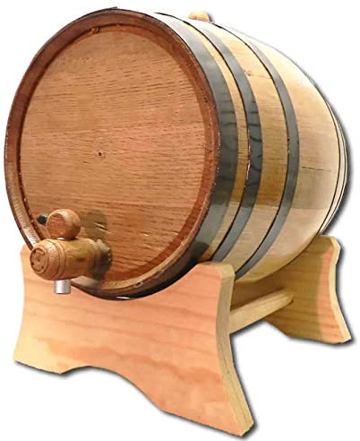 Eichenfass mit Ständer, Stöpsel und Zapfhahn, Whiskyfass aus Holz (20 Liter) – für den Heimbrauer, Destillator, Weinbereiter und Cocktail-Barkeeper