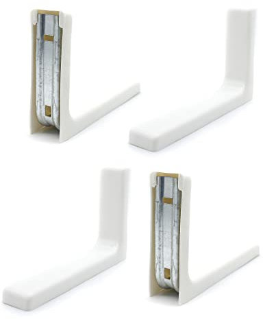 DOJA Barcelona | Equerre Etagere Murale Blanche | 4 Equerre Etagere Murale | 115 x 78 mm | Equerre Metal avec Cache en Plastique Blanc | Support Angle pour Armoire Exterieur, Equerre Fixation.