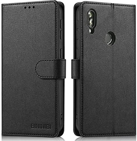 BININIBI Handyhülle für Huawei P20 Lite, Klapphülle Leder Lederhülle Handytasche mit [Kartenschlitz] [Magnet] [Standfunktion] für Huawei P20 Lite Hülle, Schwarz