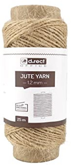 D.RECT 25 m di Spago di Iuta – Corda di Iuta Marrone Naturale - Corda da Imballaggio per Regali, Artigianato Fai Da, Decorazioni, 1,2 mm di Spessore