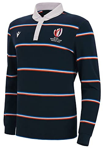 Macron Poloshirt mit langen Ärmeln, für Erwachsene, Rugby Frankreich World Cup 2023, offiziell, blau, XXL