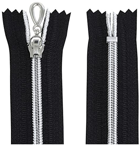 Aerzetix - C64066 - Set di 2 Cerniere Lampo a Spirale N°5 20cm Non separabile autobloccante - Rete in Nylon Argento - tiretto cursore in Metallo - Colore Nero - merceria