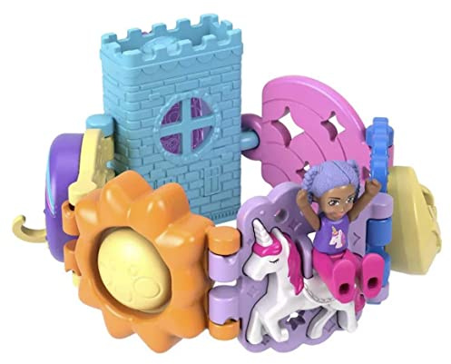 Mattel Polly Pocket Armband Treasures – Thema Einhorn-Fantasie – Armband + 1 x Mikro-Puppe sowie interaktive Funktionen