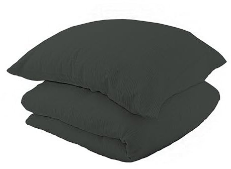 jilda-tex Bio-Bettwäsche Musselin Medina 100% Bio-Baumwolle Knitterlook Bügelfrei Uni Made in Green (Waldgrün, 135x200 + 80x80 cm)