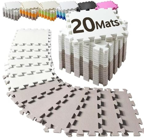 INTOMENG Interlocking Foam Exercise Mats, 20 Pieces 30x30cm Tiles Gym Flooring for Home Workouts & Kids Playroom - Non-Slip, Easy Connect