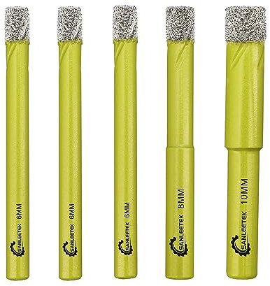 Secco Punte per Trapano Diamantate - 5pezzi 6/6/6/8/10mm Fresa Diamantata con Gambo Tondo per Marmo Granito Ceramica Gres Porcellanato Quarzo SANLEETEK