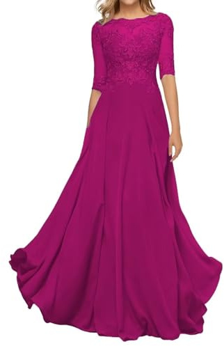 HYEC7 Women's Lace Appliques Mother of The Bride Dresses 3/4 Sleeve Long Formal Evening Dresses A Line Prom Dress