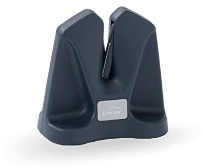 Lacor - 39263 - Afilador de Cuchillos Manual, Diseño vertical, Dos fases de afilado, 100% preciso y seguro, Antideslizante, Color gris