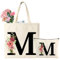 Personalisierte Baumwolltasche Initial Canvas Tote Bags, Tragetasche mit Buchstaben, Initialen Einkaufstaschen Kosmetiktasche Geschenk für Frauen Mama Kollegin zum Geburtstag, Muttertag (M)