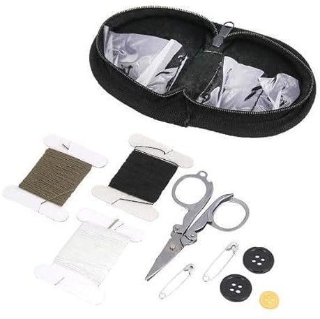 Set Nähzeug mit Tasche Reise Nähetui Urlaub Camping klein schwarz oder camou mini + gratis Glück Aufkleber (camouflage)