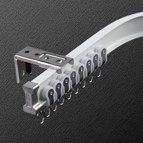 Biegsame Decke Gebogene Vorhangschiene, Flexible Decken Vorhang Halterung, Gardinenstange Aus Aluminium, Schiene Mit Metall Vorhang Haken, In U-förmigen Fenstern (Color : White, Size : 1.7m)