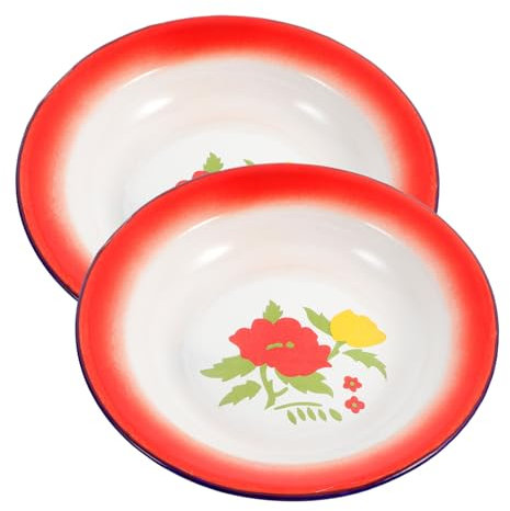 VINTORKY 2 Pièces Assiette De Nourriture Plat Assiette De Restaurant Assiette Réutilisable Assiettes De Fruits De Style Rétro Assiette Fruits Légumes Assiette Dhôtel Licence Démodé Émail