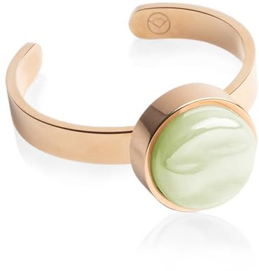 Roségold Ring mit Stein in hellgrün • Offener Edelstahlring • 18k vergoldeter Edelstahl & recyceltes Glas • nachhaltiger Halbedelstein-Look • größenverstellbar (min. Ø 16 mm)