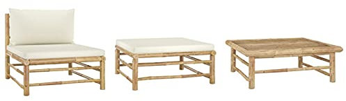 Camerina Set Divani da Giardino 3 pz con Cuscini Bianco Crema in Bambù,Set Divani da Giardino,Set Salotto da Esterno,Divani da Esterno,Giardino Esterno Arredo(SPU:313142)