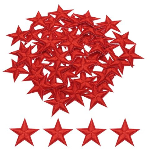 QUARKZMAN Flicken zum Aufbügeln 5 Sterne Aufbügelflicken Bügelflicken Aufbügel Patches Bestickt zum Aufnähen für Kleidung Jeans Jacken Rucksäcke, 2,9x2,9 cm, 50er Packung (Leuchtendes Rot)