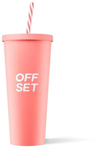 OFFSET Nutrition OFFSET Cup XL mit Strohhalm, 690 ml Fassungsvermögen, Mehrwegbecher mit praktischer ml-Skala,frei von Weichmachern, mit Silk-Touch Oberfläche, hitzebeständig, Solid Peach Design