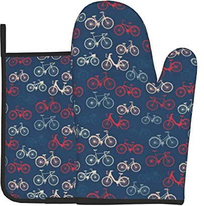 Bikes Fahrrad-Ofenhandschuhe und Topflappen, hitzebeständig, wasserdicht, Grillhandschuhe zum Kochen, Backen, Grillen, 2 Stück