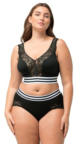 Ulla Popken Damen große Größen Übergrößen Plus Size Minimizer-Bralette, Spitze, ohne Bügel schwarz 110F 803815100-110F