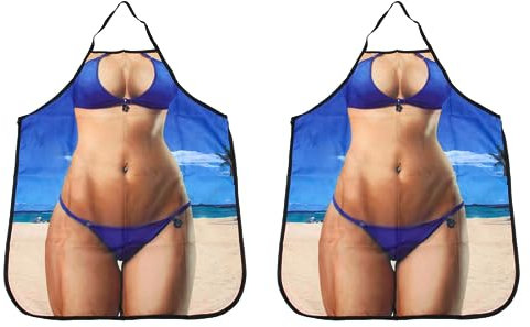 Wosieue 2X Delantal de Cocina Sexy Delantales de Cocina Creativos Divertidos para Hombres Mujeres Girlfirend Regalos de CumpleañOs de Navidad (Bikini de Playa)