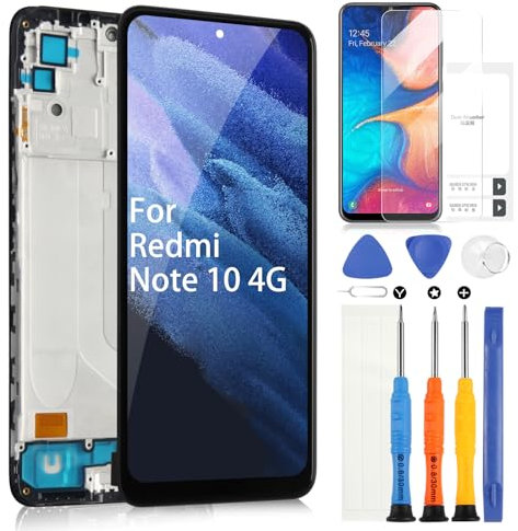 ARSSLY Pantalla LCD OLED para Xiaomi Redmi Note 10 4G / Redmi Note 10S M2101K7AI M2101K7BG LCD Pantalla táctil digitazer Assembly Reemplazo con kit de reparación (6,43, negro con marco)