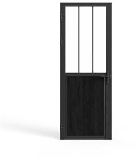 Vente-unique - Bloc porte réversible en aluminium et verre trempé style atelier - H204 x L73 cm - Noir - ERMELO