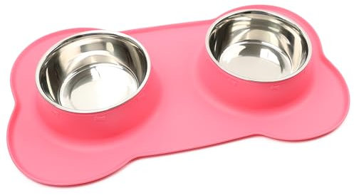 DIVCHI Pets Bowl Food And Drink Double Bowls Set With Silicone Mat Tray For Cats Puppies Small Dogs Feeding (Pink, L)