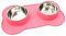 DIVCHI Pets Bowl Food And Drink Double Bowls Set With Silicone Mat Tray For Cats Puppies Small Dogs Feeding (Pink, L)