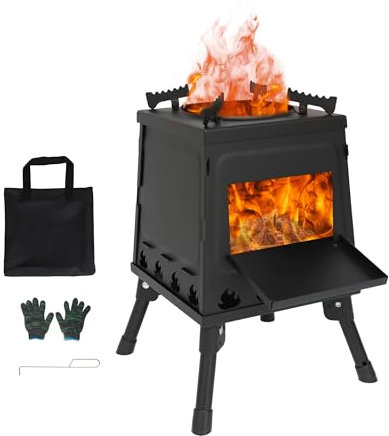 Camping-Holzofen, tragbarer Holzofen, Rucksackreisen, faltbares Campingzelt, Wärme, Mini-Outdoor-Herd mit Tragetasche, zum Kochen, Heizen, Picknick, Wandern, Grillen, Reisen, Wohnmobil (groß)