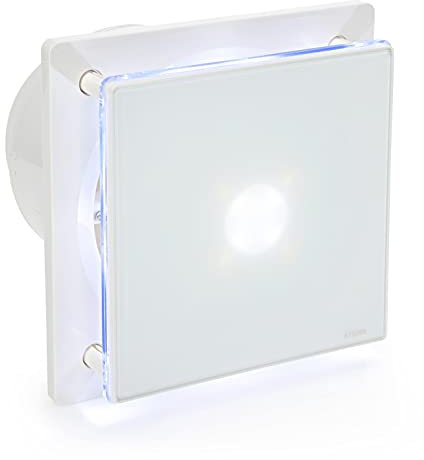 STERR White Bathroom Fan 6 inches / 150 mm with LED - Extractor Fan - Glass Front - Modern Look - BFS150L - 25 W